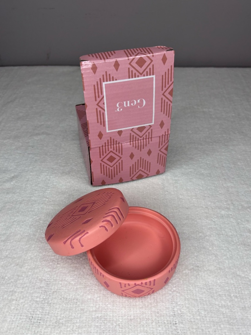 Gen3 Accents Blake Trinket Dish W/Lid pink terracotta textured clay tribal-style